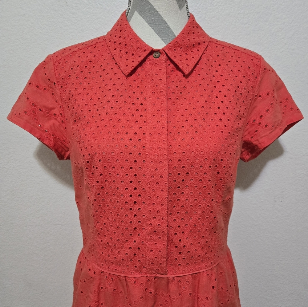 ​DVF Diane von Furstenberg Skylar Eyelet Tiered Mini Dress Ocean Coral Size 10 - Picture 2 of 16